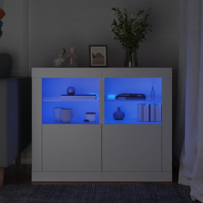 Armoires latérales éclairage LED 2 pcs blanc bois d'ingénierie – Image 1