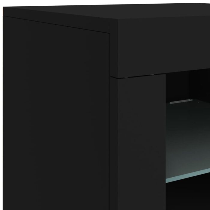 Armoires latérales et lumières LED 2 pcs noir bois d'ingénierie – Image 10