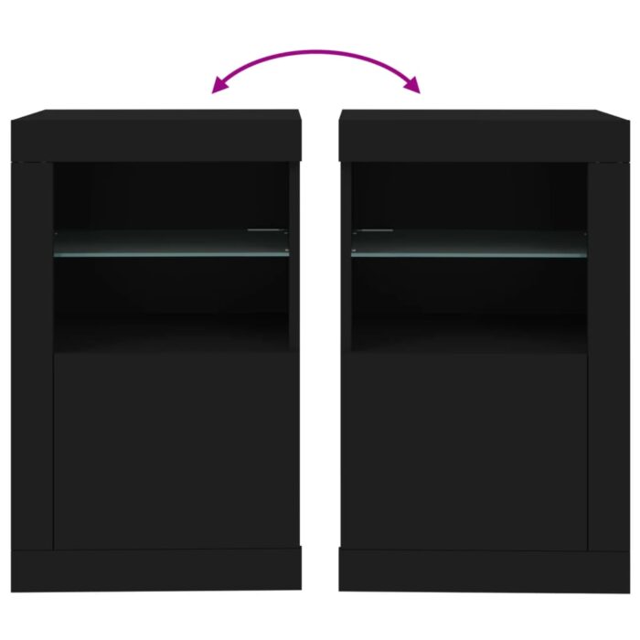 Armoires latérales et lumières LED 2 pcs noir bois d'ingénierie – Image 9