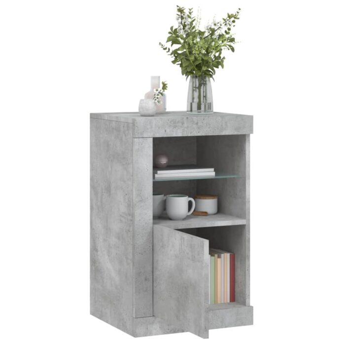 Armoire latérale avec lumières LED gris béton bois d'ingénierie – Image 3