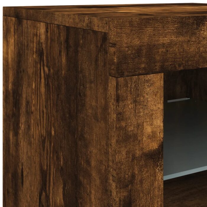 Armoire latérale avec lumières LED chêne fumé bois d'ingénierie – Image 9