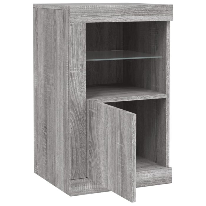 Armoire latérale et lumières LED sonoma gris bois d'ingénierie – Image 4