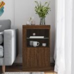 Armoire latérale avec lumières LED chêne marron bois ingénierie – Image 2