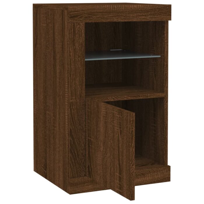 Armoire latérale avec lumières LED chêne marron bois ingénierie – Image 4