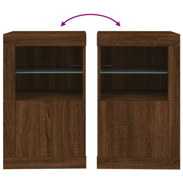 Armoire latérale avec lumières LED chêne marron bois ingénierie – Image 8