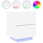 Armoires de chevet et lumières LED 2pcs blanc bois d'ingénierie – Image 4