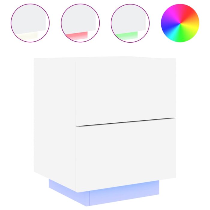 Armoires de chevet et lumières LED 2pcs blanc bois d'ingénierie – Image 4