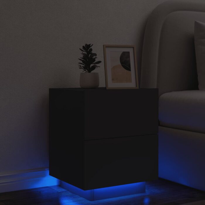 Armoire de chevet avec lumières LED noir bois d'ingénierie – Image 1