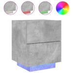 Armoires de chevet et lumières LED 2 pcs gris béton – Image 3