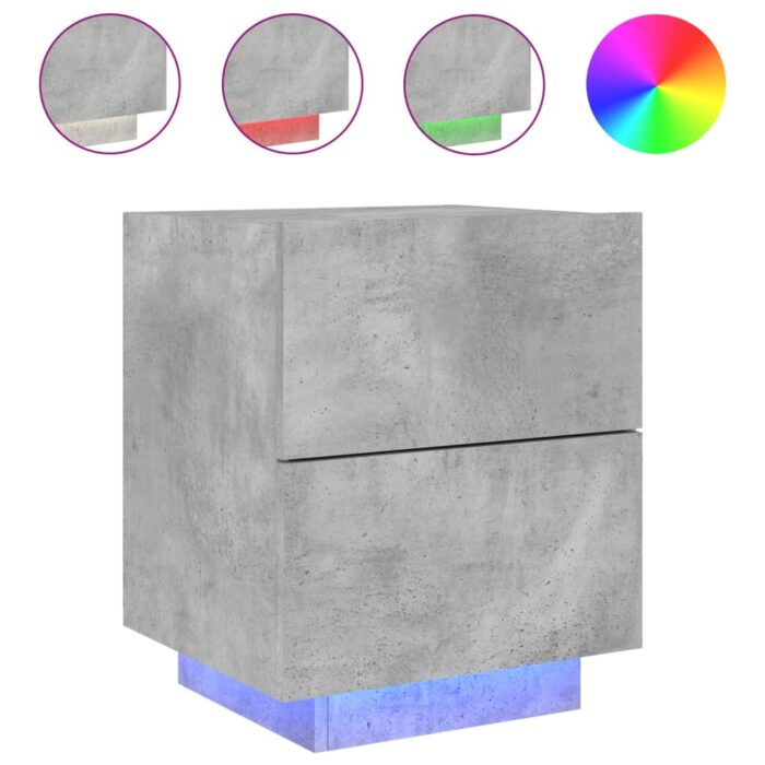 Armoires de chevet et lumières LED 2 pcs gris béton – Image 3