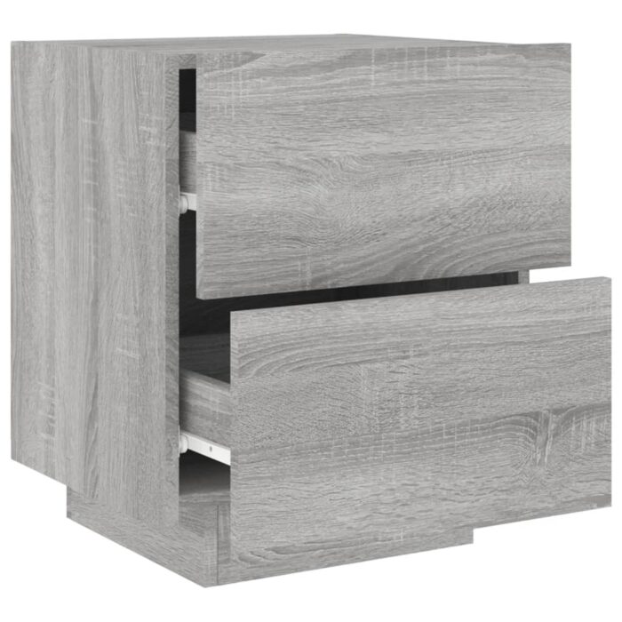 Armoire de chevet et lumières LED sonoma gris bois d'ingénierie – Image 4