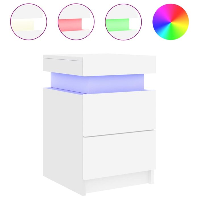 Tables de chevet avec lumières LED 2 pcs blanc 35x39x55 cm – Image 5