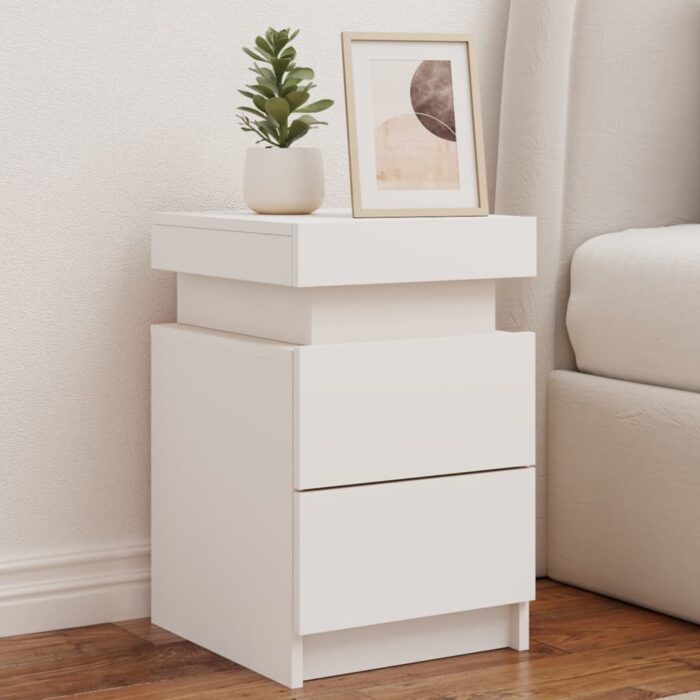 Tables de chevet avec lumières LED 2 pcs blanc 35x39x55 cm – Image 1