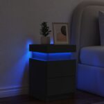 Table de chevet avec lumières LED noir 35x39x55 cm – Image 2
