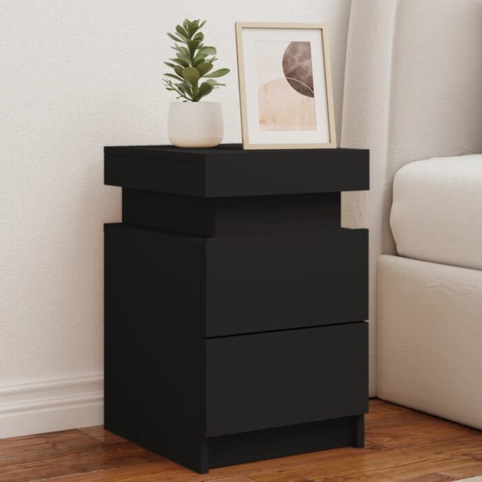 Table de chevet avec lumières LED noir 35x39x55 cm – Image 1