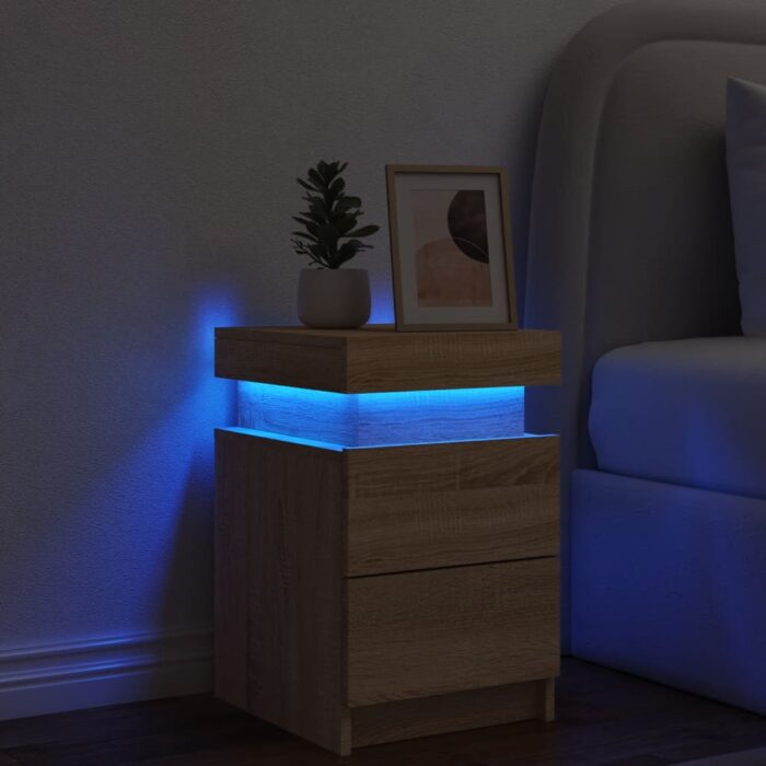 Table de chevet avec lumières LED chêne sonoma 35x39x55 cm – Image 2