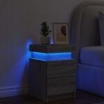 Table de chevet avec lumières LED sonoma gris 35x39x55 cm – Image 2