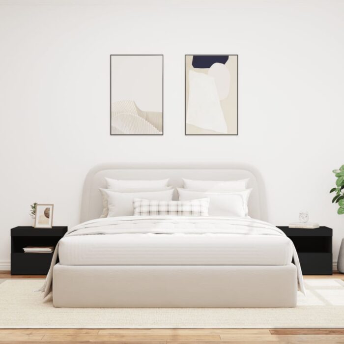 Tables de chevet avec lumières LED 2 pcs noir 50x40x45 cm – Image 2