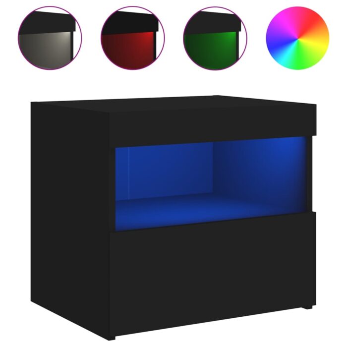 Tables de chevet avec lumières LED 2 pcs noir 50x40x45 cm – Image 4