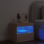 Table de chevet avec lumières LED chêne sonoma 50x40x45 cm – Image 2