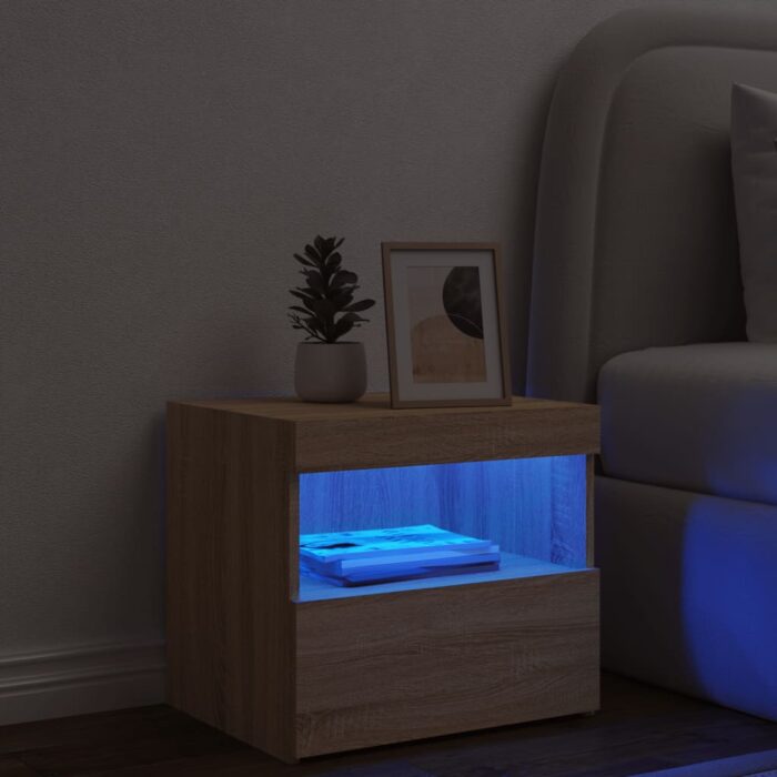 Table de chevet avec lumières LED chêne sonoma 50x40x45 cm – Image 2