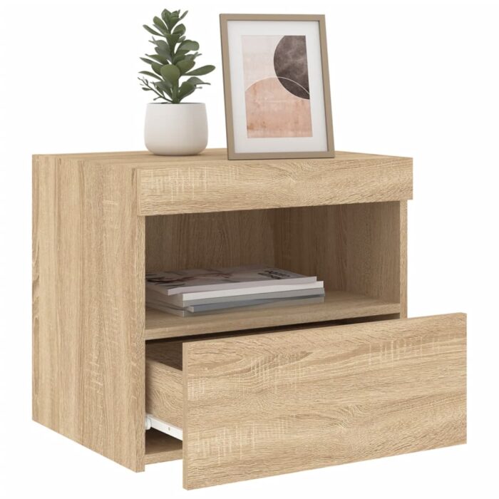 Table de chevet avec lumières LED chêne sonoma 50x40x45 cm – Image 3