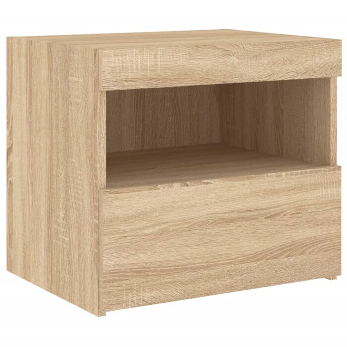 Table de chevet avec lumières LED chêne sonoma 50x40x45 cm – Image 4