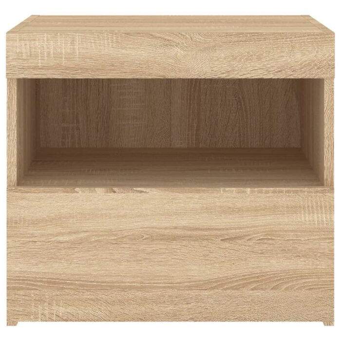 Table de chevet avec lumières LED chêne sonoma 50x40x45 cm – Image 6