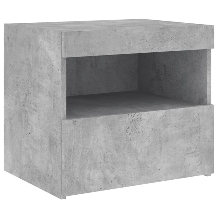 Tables de chevet avec lumières LED 2 pcs gris béton 50x40x45 cm – Image 5