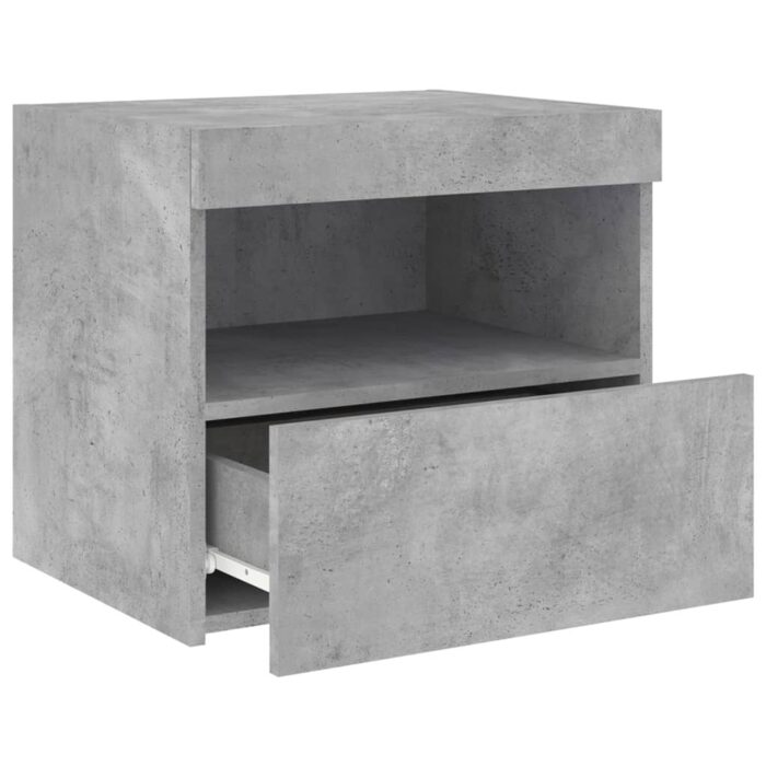 Tables de chevet avec lumières LED 2 pcs gris béton 50x40x45 cm – Image 6