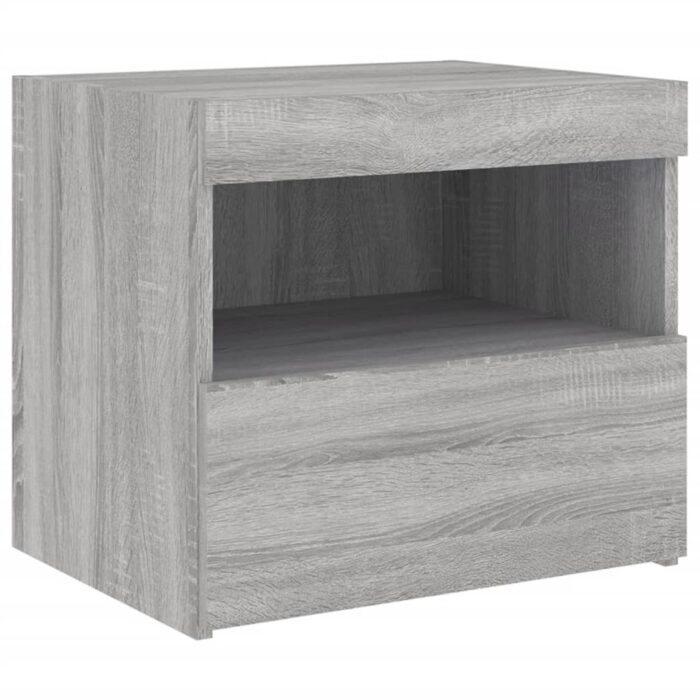 Table de chevet avec lumières LED sonoma gris 50x40x45 cm – Image 4