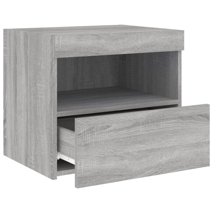 Table de chevet avec lumières LED sonoma gris 50x40x45 cm – Image 5