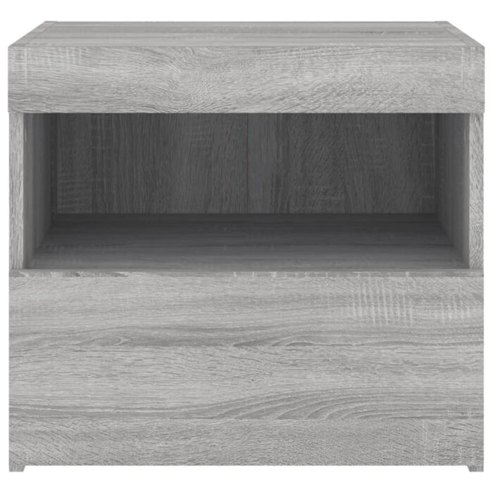 Table de chevet avec lumières LED sonoma gris 50x40x45 cm – Image 6