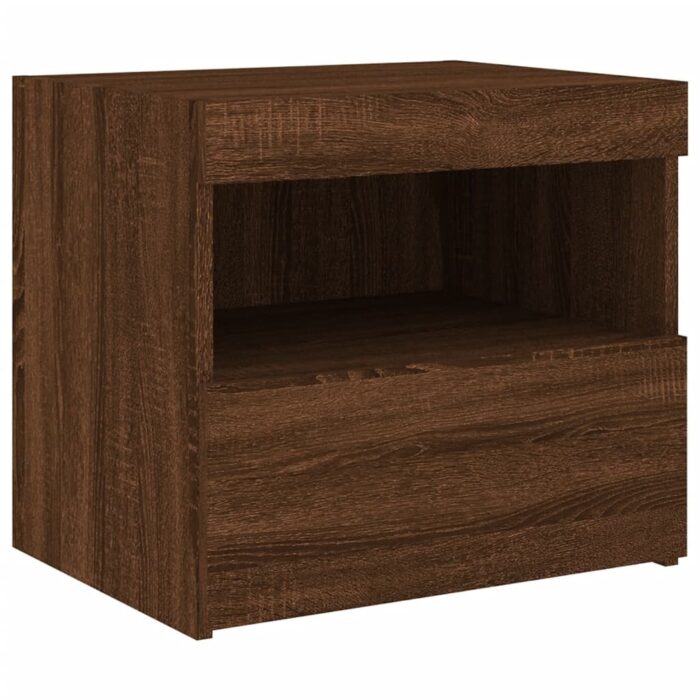 Tables de chevet et lumières LED 2 pcs chêne marron 50x40x45 cm – Image 5
