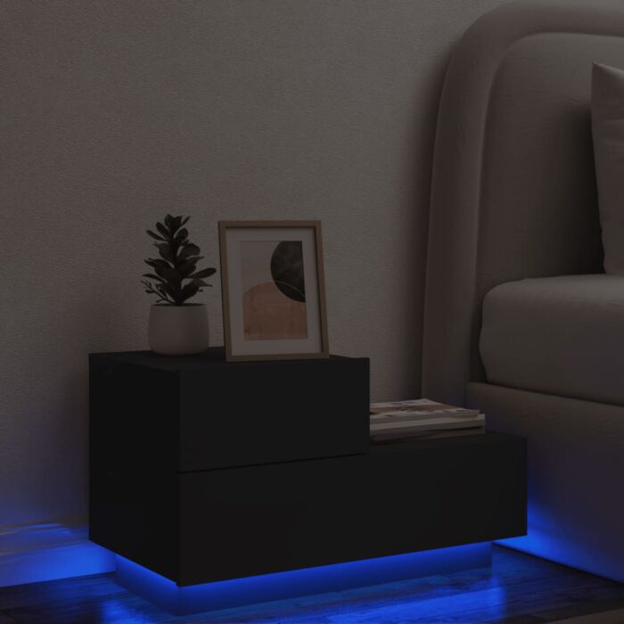 Table de chevet avec lumières LED noir 70x36x40,5 cm – Image 1