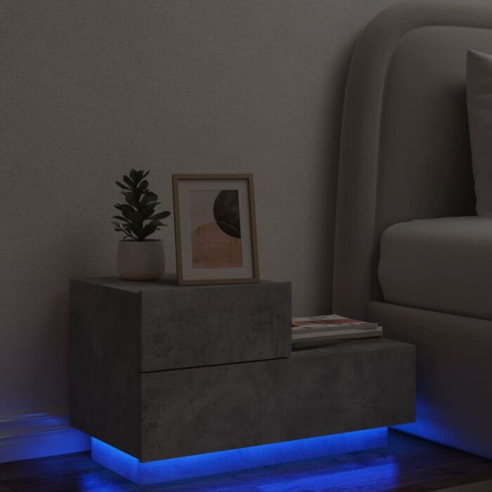 Table de chevet avec lumières LED gris béton 70x36x40,5 cm – Image 1