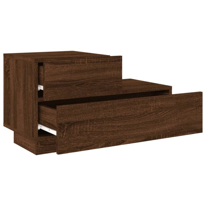 Table de chevet avec lumières LED chêne marron 70x36x40,5 cm – Image 4