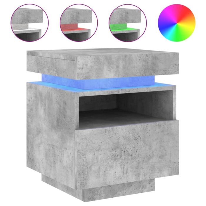 Armoires de chevet avec lumières LED 2 pcs gris béton – Image 3