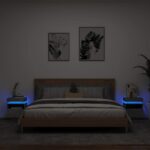 Armoires de chevet avec lumières LED 2 pcs gris béton