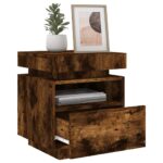 Armoires de chevet avec lumières LED 2 pcs chêne fumé – Image 2