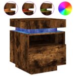 Armoires de chevet avec lumières LED 2 pcs chêne fumé – Image 3