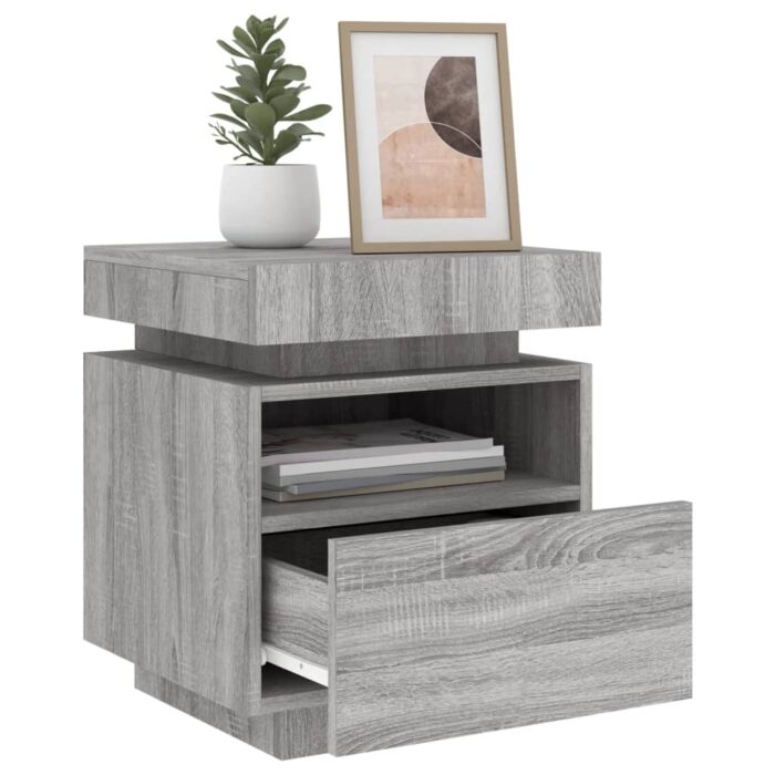 Armoire de chevet avec lumières LED sonoma gris 40x39x48,5 cm – Image 2