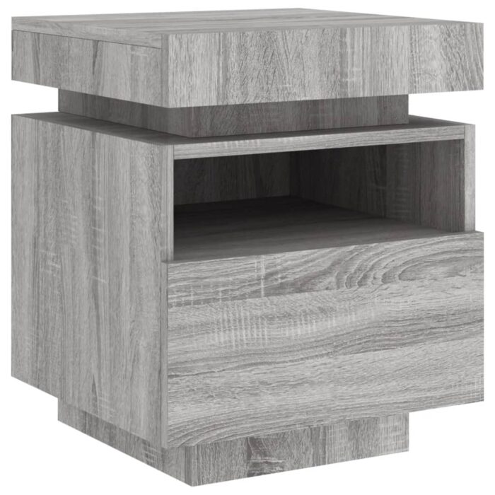 Armoire de chevet avec lumières LED sonoma gris 40x39x48,5 cm – Image 3