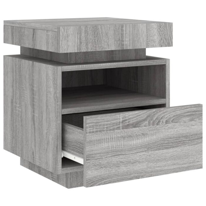 Armoire de chevet avec lumières LED sonoma gris 40x39x48,5 cm – Image 4