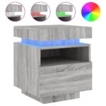 Armoires de chevet avec lumières LED 2 pcs sonoma gris – Image 3