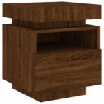 Armoire de chevet avec lumières LED chêne marron 40x39x48,5 cm – Image 3