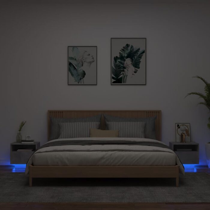 Armoires de chevet avec lumières LED 2 pcs gris béton – Image 1