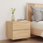 Table de chevet murale avec lumières LED chêne sonoma – Image 2