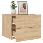 Table de chevet murale avec lumières LED chêne sonoma – Image 3