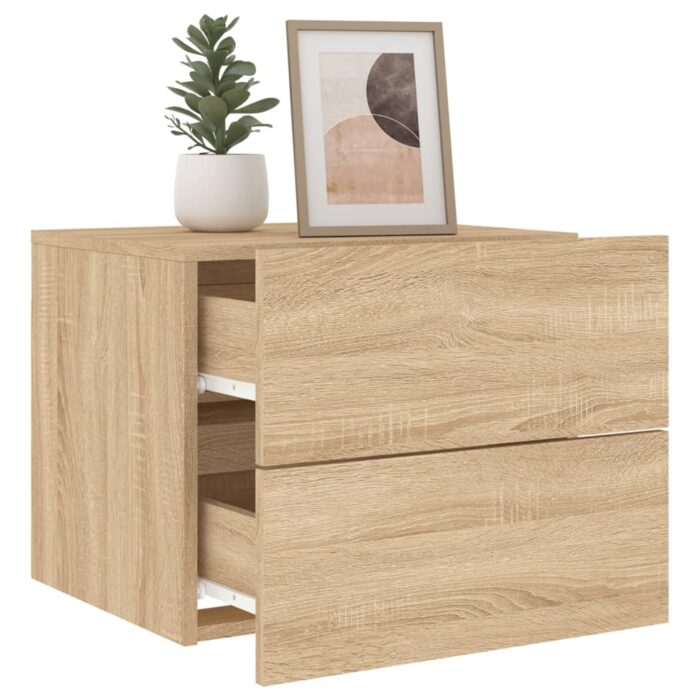 Table de chevet murale avec lumières LED chêne sonoma – Image 3